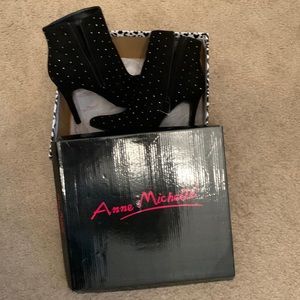 Anne Michelle Rhinestone Black Bootie Heels